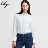 Lily2015冬装新款修身纯色百搭娃娃领时尚休闲长袖衬衫
