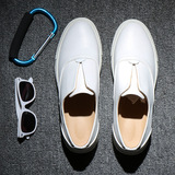 夏季日系潮男士真皮一脚蹬乐福鞋英伦平底纯黑白色简约休闲鞋板鞋