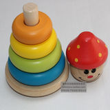 外贸尾单蘑菇小丑不倒翁套塔摇塔 小宝宝套圈圈 木制儿童玩具0.4