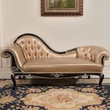 欧式新古典家具客厅实木沙发贵妃椅高端躺椅牛皮太妃椅 实木躺椅