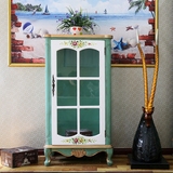 地中海餐边柜 单门玻璃酒柜 复古做旧饰品柜 手绘展示柜 彩绘书柜