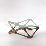 圆茶几 钢化玻璃实木茶几  现代简约 北欧创意时尚 样板房家具