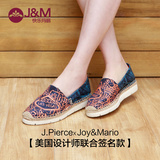 jm快乐玛丽 夏季潮街头低帮时尚女鞋松糕跟厚底手绘帆布鞋52007W