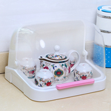 塑料有盖防尘茶碗茶杯茶道奶瓶收纳盒沥水架厨房餐具盒子包邮