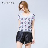Zopin/作品女装2015夏装新款针织衫修身短袖针织上衣圆领空调衫女