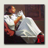 纯手绘临摹抽烟的胖女人 刘宝军作品  油画装饰画 卧室 客厅挂画