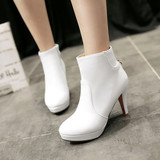 2016新款韩版单靴子女鞋春秋高跟细跟短筒裸靴40欧美41大码43白色