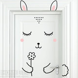 可移除墙贴 捧花的兔子 客厅儿童房卧室房门贴墙贴纸饰贴画卡通