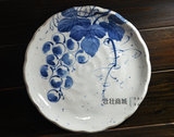 葡萄 日本进口餐具 大平盘子 菜盘 碟子 陶瓷瓷器 青花 创意 日式
