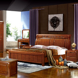 新款橡木实木床 双人床 1.8/1.5米储物高箱床 中式简约床 包邮
