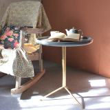 [尚森]日式木质水泥色阳台书房咖啡厅沙发露天圆形小边茶几桌子