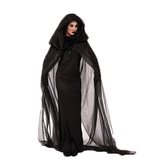 万圣节服装成人Cosplay女巫婆衣服女巫裙子黑色网纱长裙女巫服装