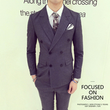 春季韩版男士修身型商务结婚礼服西装外套灰色英伦风纯色休闲西服
