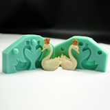 3D立体一对天鹅食品级硅胶巧克力模翻糖蛋糕模具 DIY烘焙工具