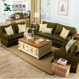 艾米尼奥整装可拆洗美式乡村沙发绿色YES-001小户型三人布艺沙发