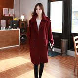 秋冬新款韩国进口韩版中长款休闲宽松羊绒外套双排扣西装大衣女式