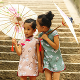 中国风童装夏装女童短袖连衣裙 民族风文艺范古典棉麻旗袍裙子