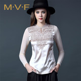 MVF2016新款时尚舒适中长款蕾丝镂空T恤衫长袖修身女打底衫0159