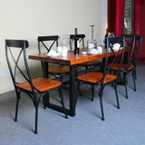 铁艺实木餐桌椅组合长方形办公桌阳台休闲桌椅小户型复古餐桌