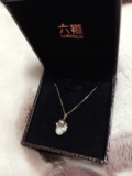 香港六福珠宝18k金项链镶嵌珍珠吊坠