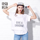 OSA欧莎2016夏季新品女装 圆领字母印花短袖T恤女B11254