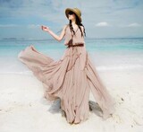 夏季最美的沙滩度假裙 波西米亚雪纺长裙 纯色大摆不规则连衣裙