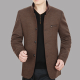香港代购2016春装新款薄款休闲毛呢外套男立领修身茄克衫中年夹克