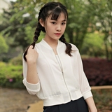 热夏定制2016夏季新款韩国白色雪纺开衫短款外套女长袖超薄防晒衫