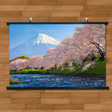 日本富士山雪景樱花相映唯美风景海报挂画有框画玄关客厅装饰画