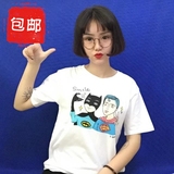 韩国蝙蝠侠超人卡通印花圆领短袖t恤女夏季宽松半袖女学生韩范