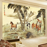 中式古典国画壁纸壁画传统水墨画骏马名画高档墙纸客厅书房背景墙
