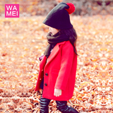 潮女童秋冬装红色毛呢子大衣小女孩夹棉加厚儿童装外套韩版中长款