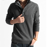 2015秋季新款青年潮男装休闲假两件毛衣修身立领纯色针织毛衫外套