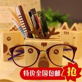 日韩流行文具Happy Buddy多功能笔筒 眼镜架 可爱木质桌面收纳盒