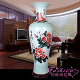 景德镇陶瓷器花瓶手绘牡丹花开富贵年年有余1米落地客厅大号摆件