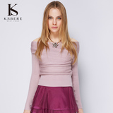 K．S．Bere/卡斯比亚2016新一字领针织衫修身钉珠露肩女上衣毛衣