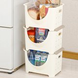 日本进口厨房置物架蔬菜水果储物箱塑料收纳筐可叠加家居收纳盒