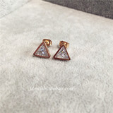 韩国时尚简约大方三角形镶钻水钻14K玫瑰金镀金防过敏耳钉耳环