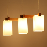 创意北欧实木LED餐厅吊灯 酒吧吧台咖啡厅日式实木三头吊灯