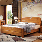 现代中式纯全实木床双人1.8米橡木大床储物高箱婚床原木卧室家具
