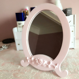 白色雕花台式化妆镜子 简约随身大号欧式树脂美容镜子梳妆镜子