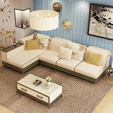北欧现代水曲柳实木布艺沙发组合 客厅三人转角储物布沙发