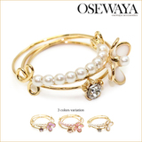 现货 日本制 osewaya 3枚组 珍珠水钻 花朵戒指12号-3色