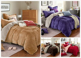 秋冬床上用品保暖加厚珊瑚绒法兰绒纯色被套床单床笠四件套紫色