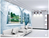 大型壁画3D浮雕墙纸无纺布壁纸客厅儿童房电视背景墙 假窗外大象