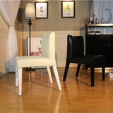 餐椅子简约现代实木黑色米白PU皮低靠背餐厅白色腿真皮