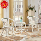 藤编阳台桌椅三件套象牙白色藤椅茶几组合套件创意椅子户外藤家具