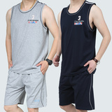 夏季薄款全棉无袖t恤男士大码运动套装汗衫背心短裤晨练健身球服