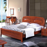 高档全实木床 1.8米 橡木床 双人现代中式卧室家具 高箱储物婚床