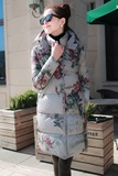 2015冬季女士韩版中长款棉衣时尚印花水墨画羽绒棉服